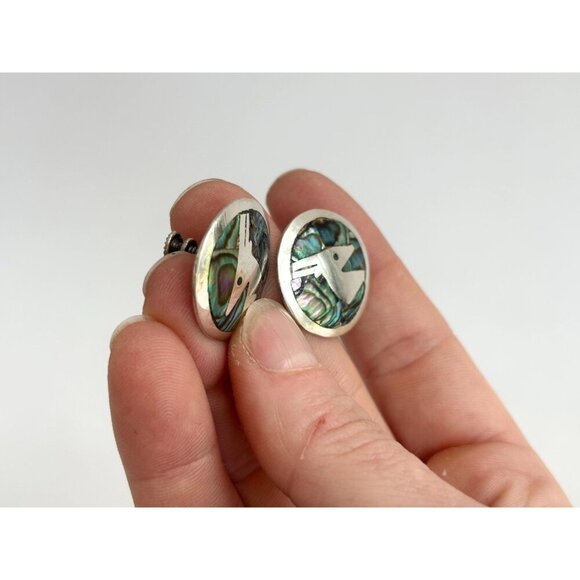 Abalone Gazelle Figural Modernist Taxco Sterling Silver Mexica Southwest Studs - Picture 7 of 10